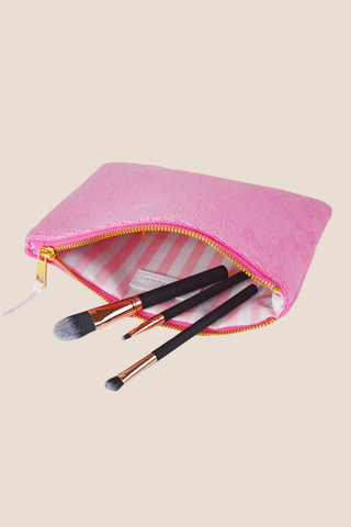 Cotton Terry Flat Zip Pouch, Large - Pink