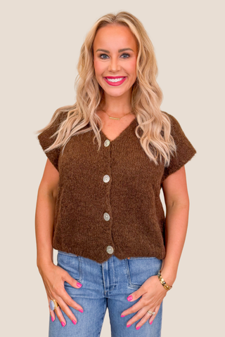 V-Neck Button Down Sleeveless Knit Sweater Vest