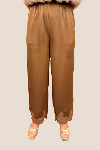 Chocolate Lace Trim Satin Pants