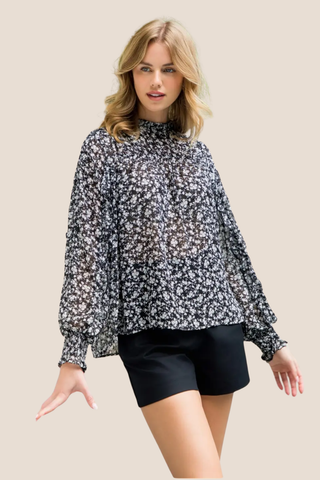 Sheer Flower Long Sleeve Top