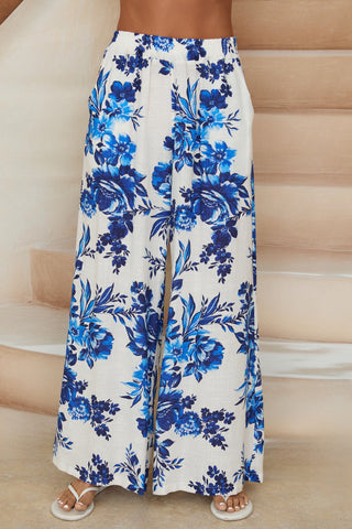 Floral Print Elastic Waistband Pants With Pockets