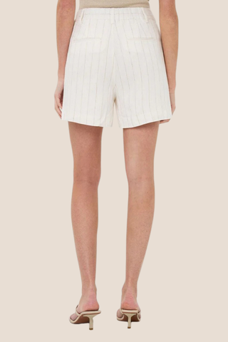 Off White Sand Linen Striped Shorts