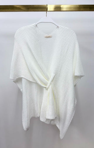 Knit Front Wrap Shawl - White