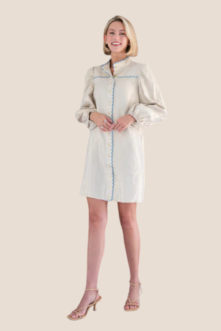 Long Sleeve Scalloped Shift Dress