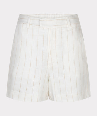 Off White Sand Linen Striped Shorts