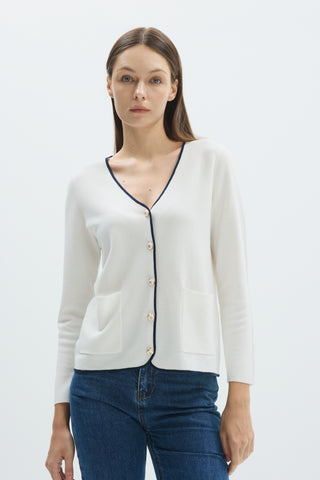 Contrast Trim V-Neck Cardigan